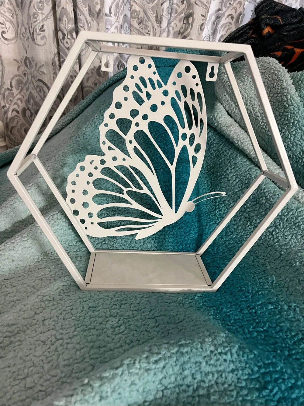 White Butterfly Hexagon Metal Wall Decor